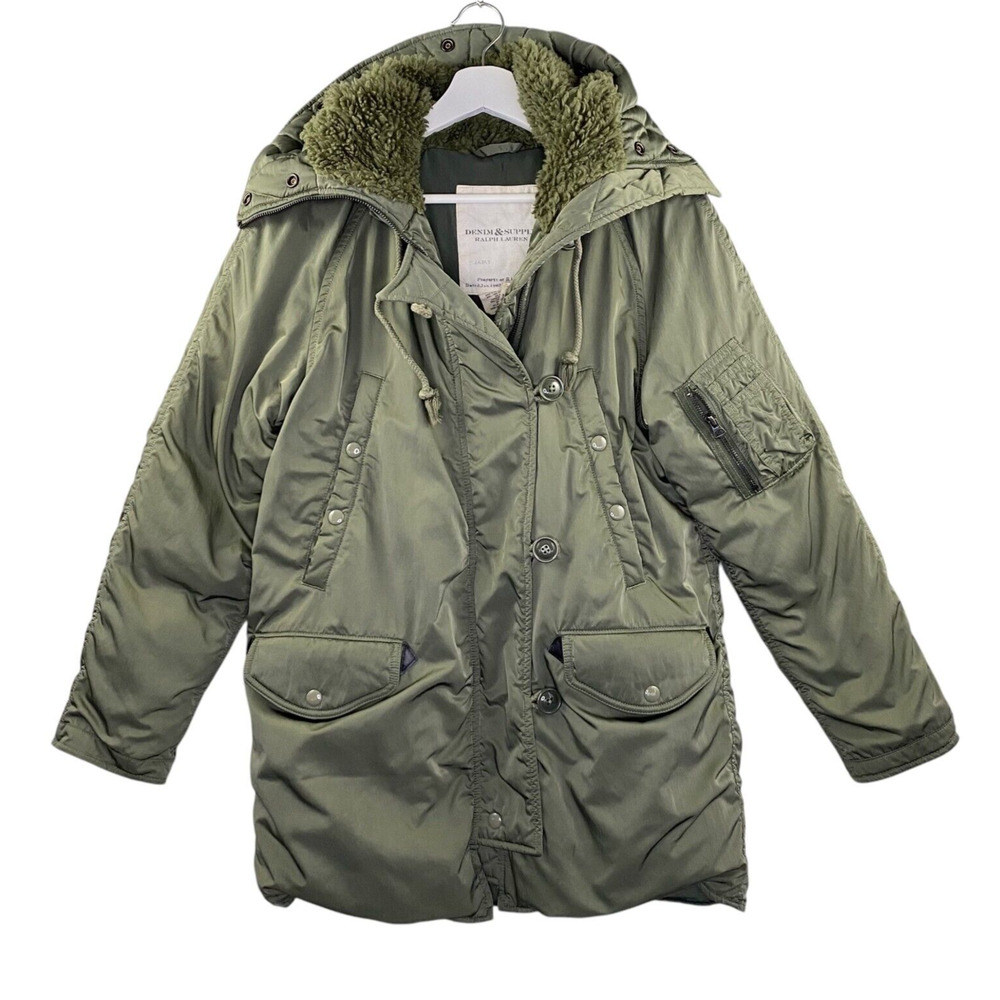Ralph Lauren Denim & Supply Jacket Medium Green Military Down Sherpa Lined Hood